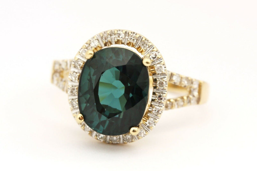 14k yellow gold blue indicolite tourmaline diamond halo ring size 6.25 4.08g