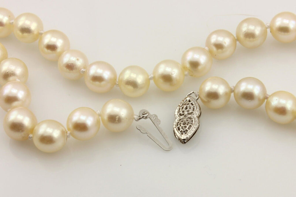 16 inch round cultured pearl strand necklace cream 7-7.5mm 14k white gold clasp