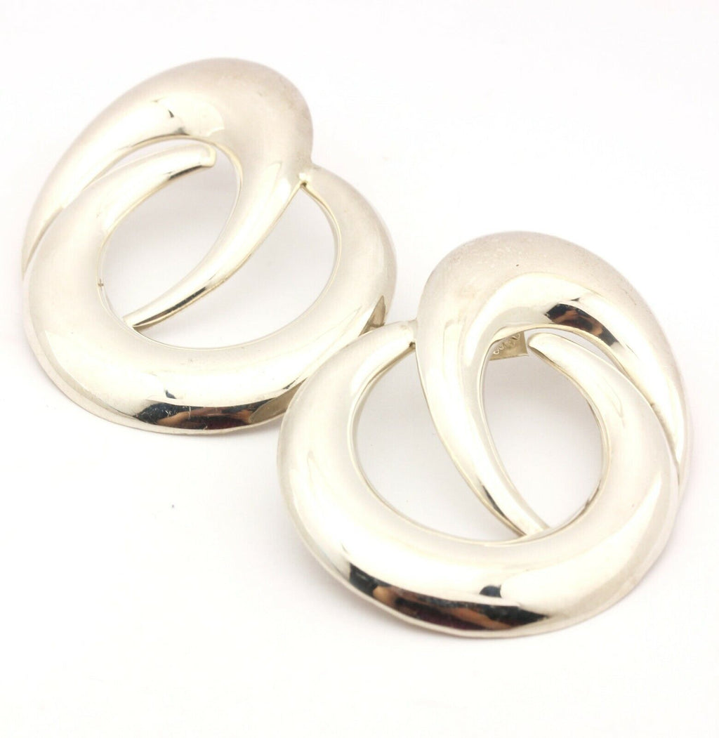 sterling silver modernist hoop stud earrings 2 inch estate vintage 18.5g
