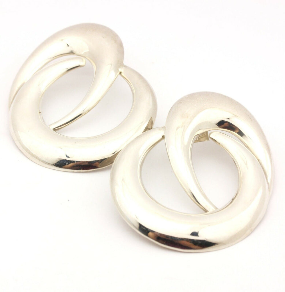 sterling silver modernist hoop stud earrings 2 inch estate vintage 18.5g