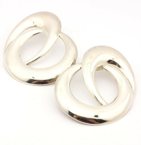 sterling silver modernist hoop stud earrings 2 inch estate vintage 18.5g