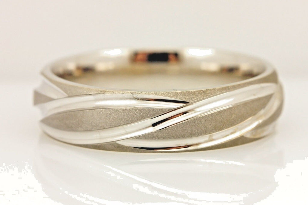14k white gold Men's 6mm wedding band ring size 10 7.86 grams swirls grooves NEW