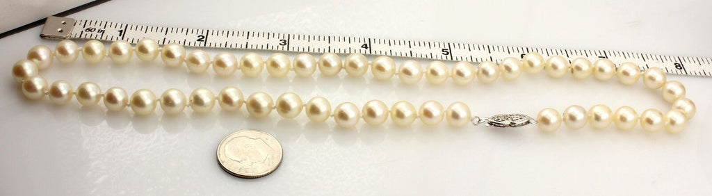 16 inch round cultured pearl strand necklace cream 7-7.5mm 14k white gold clasp