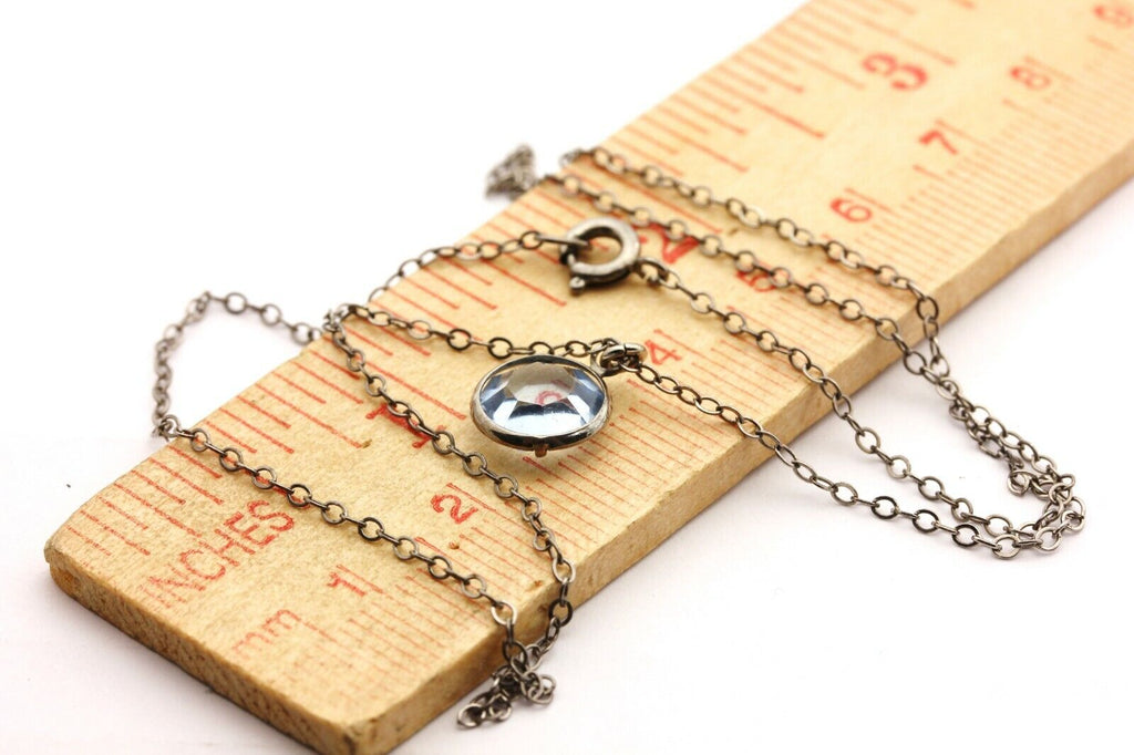 sterling silver 15 inch cable chain necklace 1.40ct aquamarine pendant 1.39g