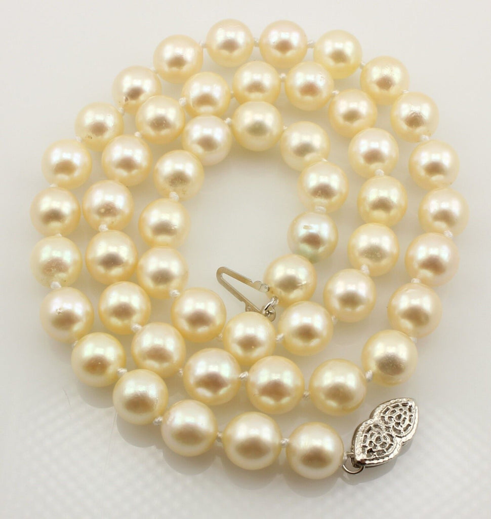 16" 7-7.5mm round cream cultured pearl necklace 14k white gold doubleheart clasp