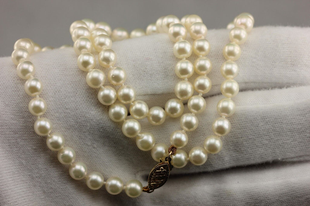 14k yellow gold 18 inch 5.5-6mm round cultured pearl strand necklace Chinese NEW