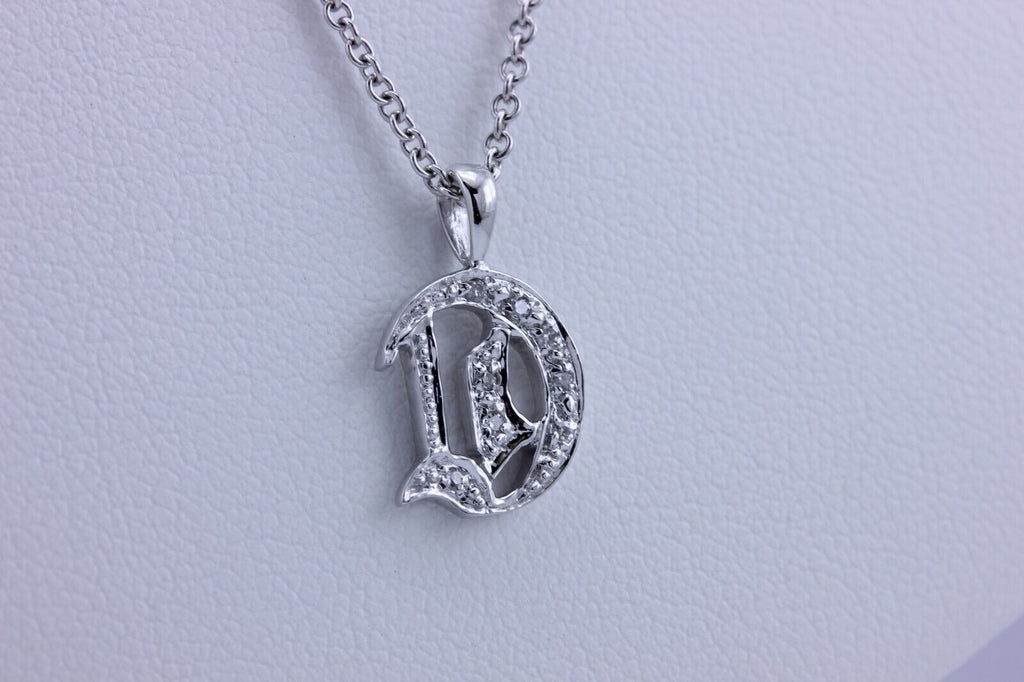 14k white gold round diamond letter D pendant charm new 1.38g 0.5 inch no chain