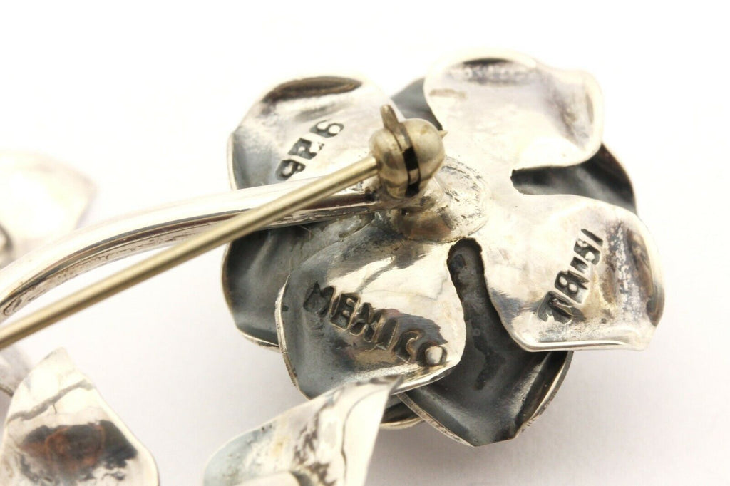 925 Mexico TB-51 sterling silver rose flower pin brooch estate vintage 11.5g