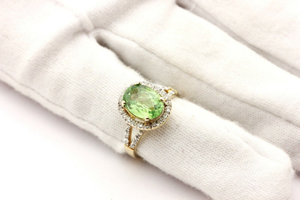 14k yellow gold mint green tsavorite garnet diamond halo ring size 6.75 3.62g