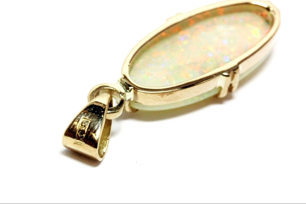 18k yellow gold 3cm pendant natural white opal 19.5x8.5mm oval estate 2.71g