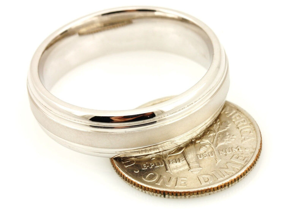 14k white gold wedding band satin center grooved edge 6.5mm size 10 9.52g men's