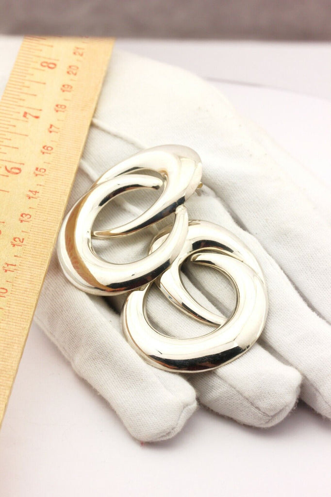 sterling silver modernist hoop stud earrings 2 inch estate vintage 18.5g