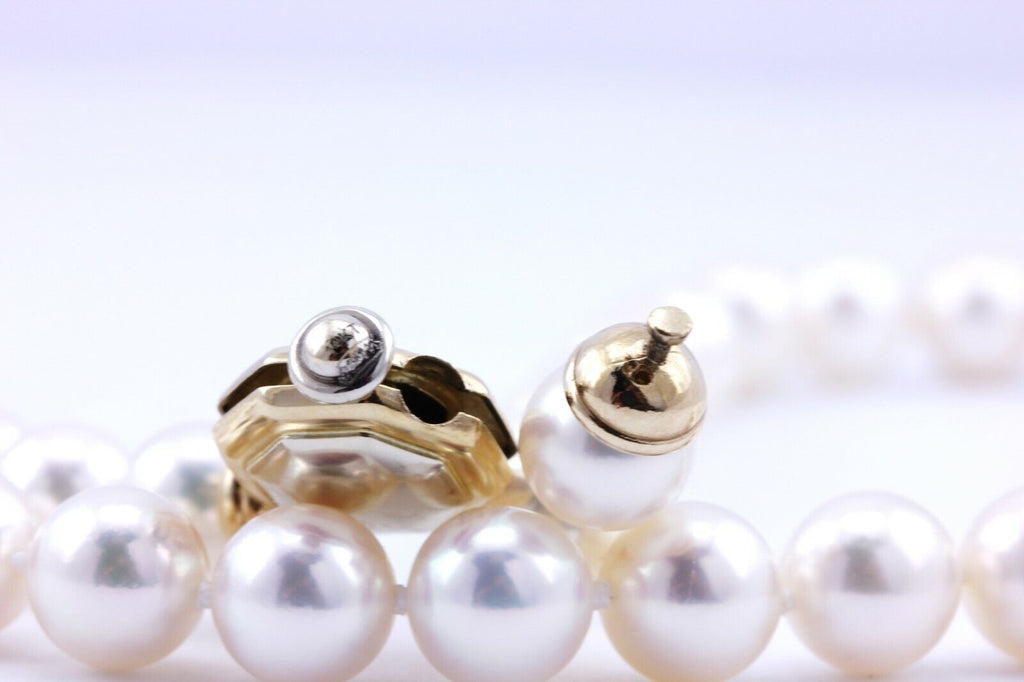Akoya pearl strand necklace 8mm 18 inch round white 7.5-8m 14k gold clasp estate