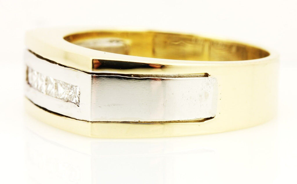 14k yellow white gold man's wedding band 0.62ctw princess diamond sz 8.5 estate