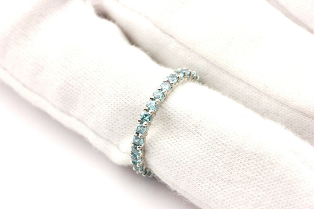 Platinum 1.42ctw blue zircon anniversary eternity wedding band sz 5.75 ring NEW