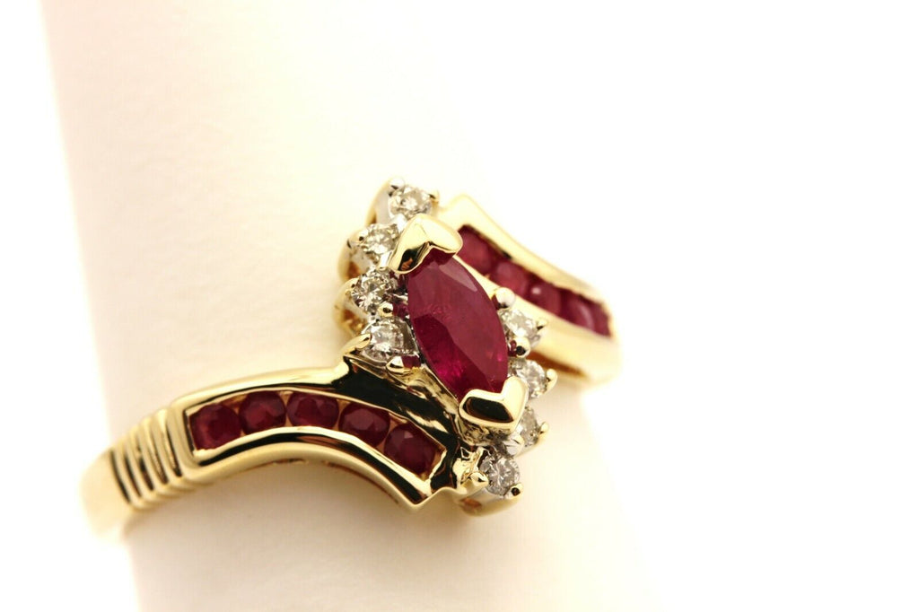 SUMAL 14k yellow gold red marquise ruby diamond 0.60ctw ring size 5 3.32g estate
