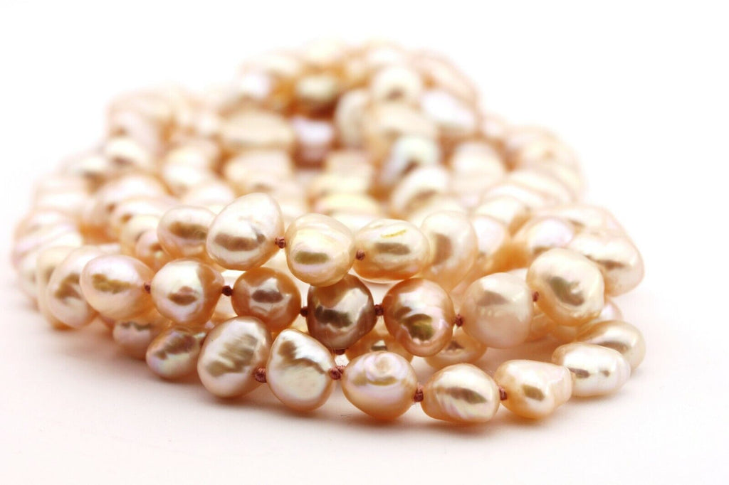 freshwater pearl strand necklace 34 inch pink baroque shapes 7-7.5mm 42.8g