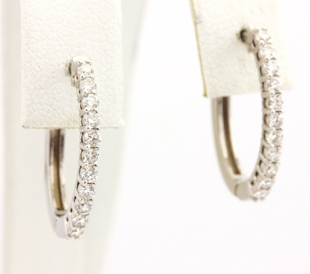 14k white gold 0.75 inch oval hoop earrings 0.60ctw diamond 3.72g estate