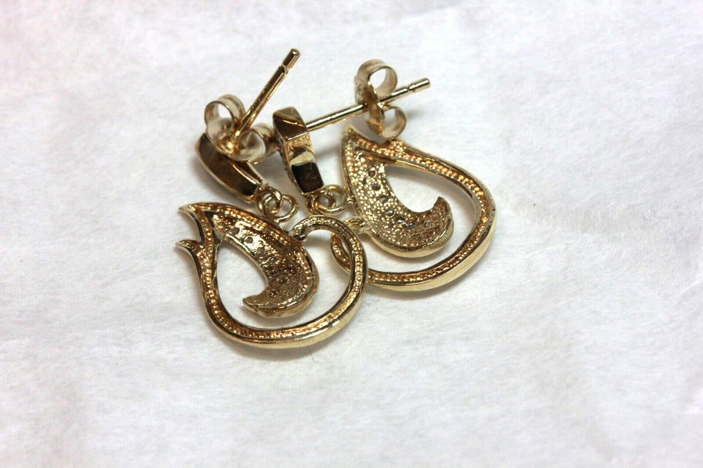 14k yellow gold 0.22ctw diamond 0.75 inch dangle drop earrings 3.13g estate