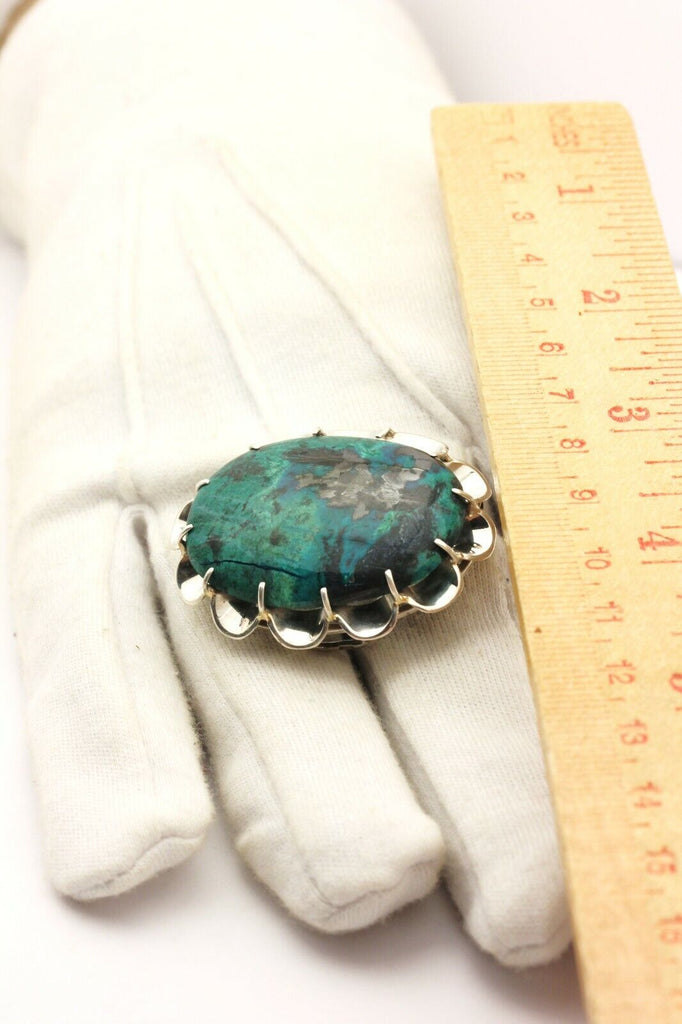 silver pendant brooch pin Eilat stone 33x25mm oval vintage estate 15.43g Israel