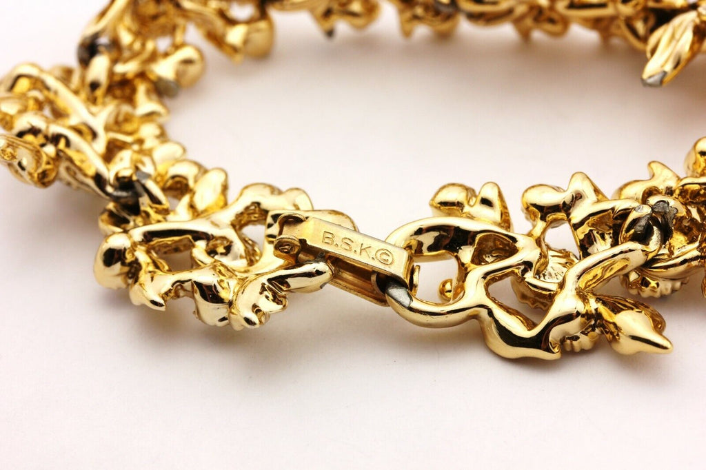 BSK gold tone costume fashion rhinestone bracelet 7 inch 20mm wide 43.4g estate