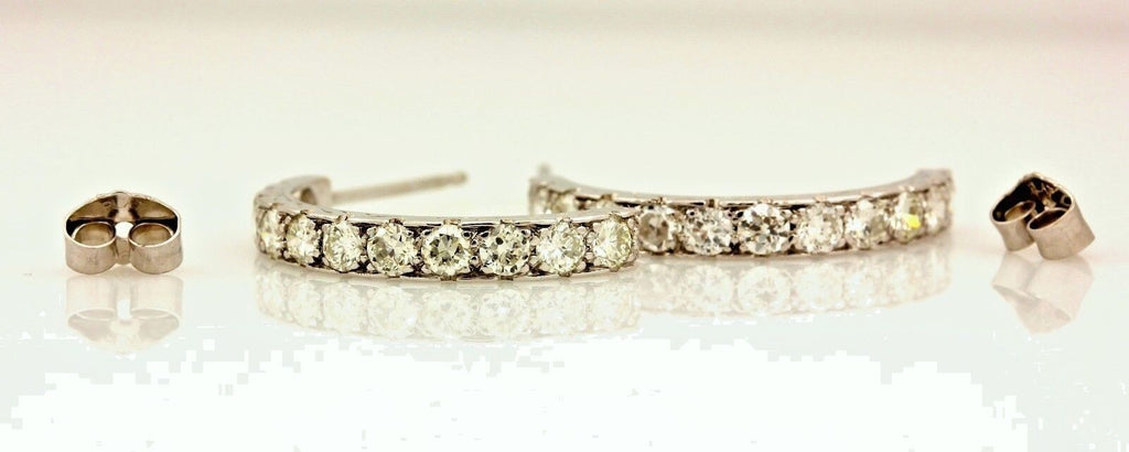 Platinum 1ctw round brilliant diamond half hoop huggie earrings vintage estate
