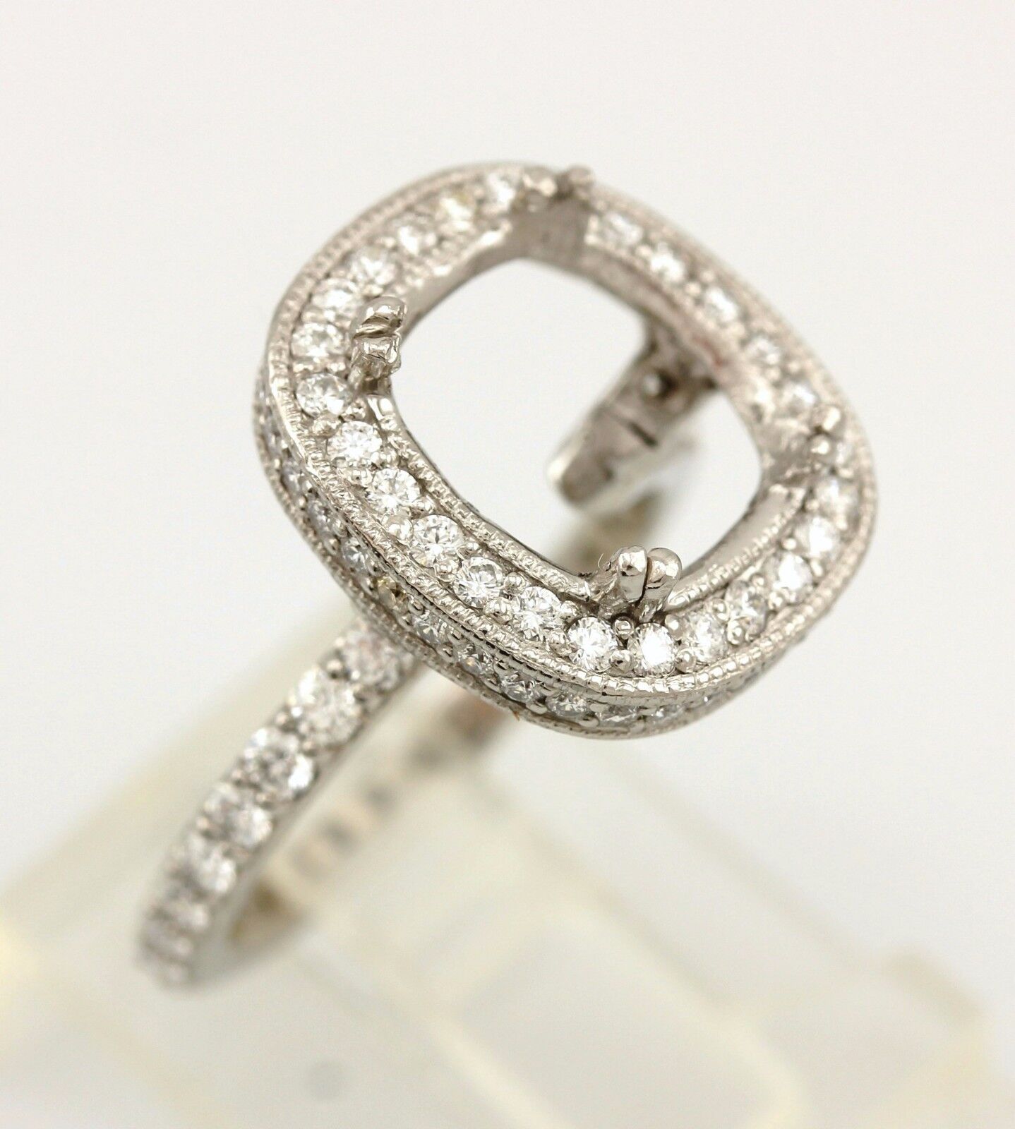 Platinum 10x8mm cushion halo 1ctw diamond engagement ring semi mount sz 5 NEW