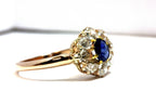 14k rose gold antique vintage sapphire diamond round cluster halo ring 2.81 grams
