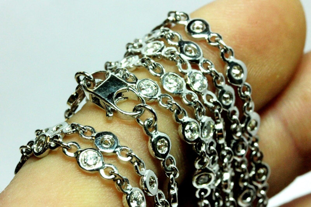 14k white gold 32 inch 4mm 5.43ctw round diamond by yard necklace new 12.15dwt