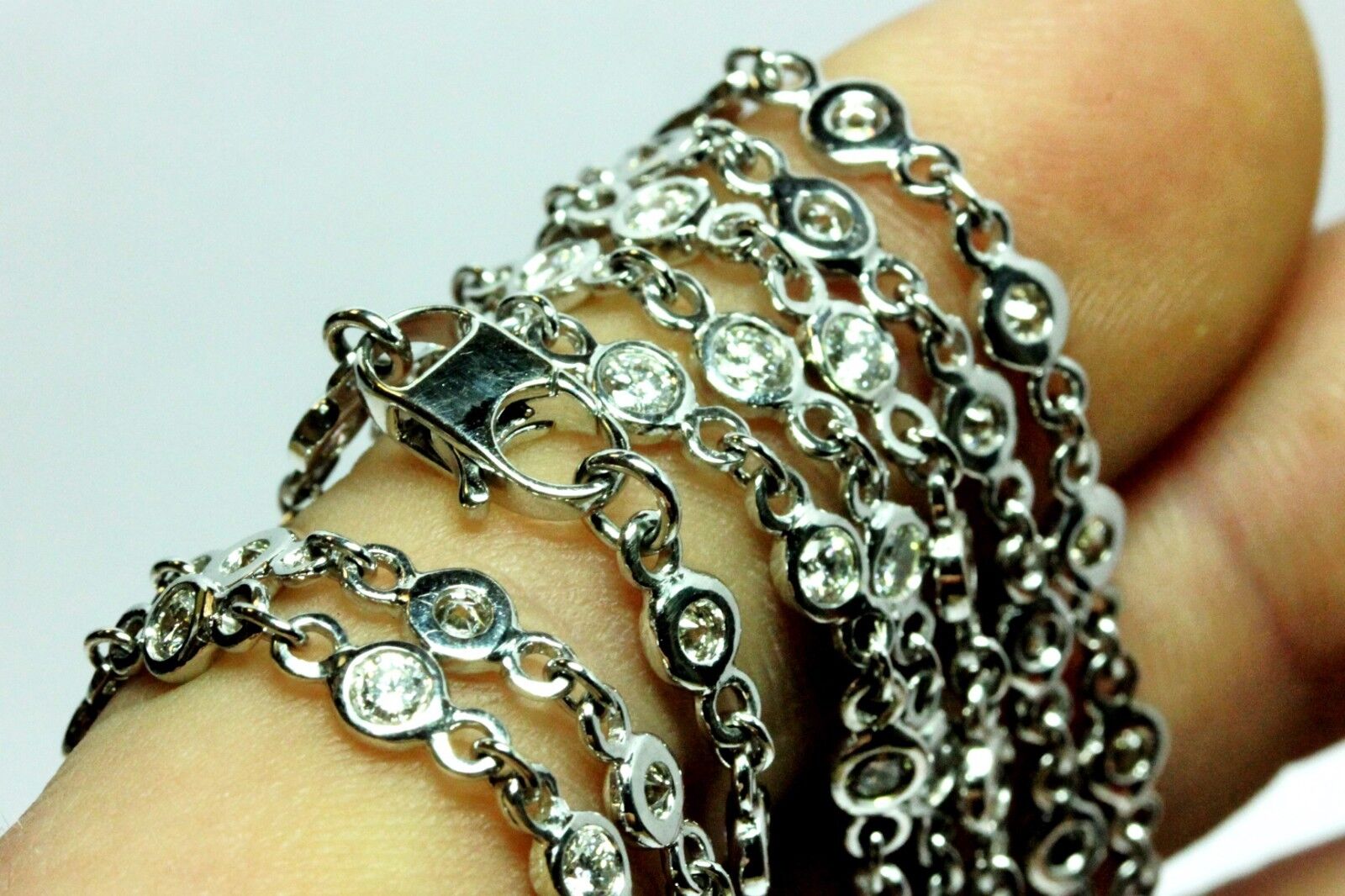 14k white gold 32 inch 4mm 5.43ctw round diamond by yard necklace new 12.15dwt