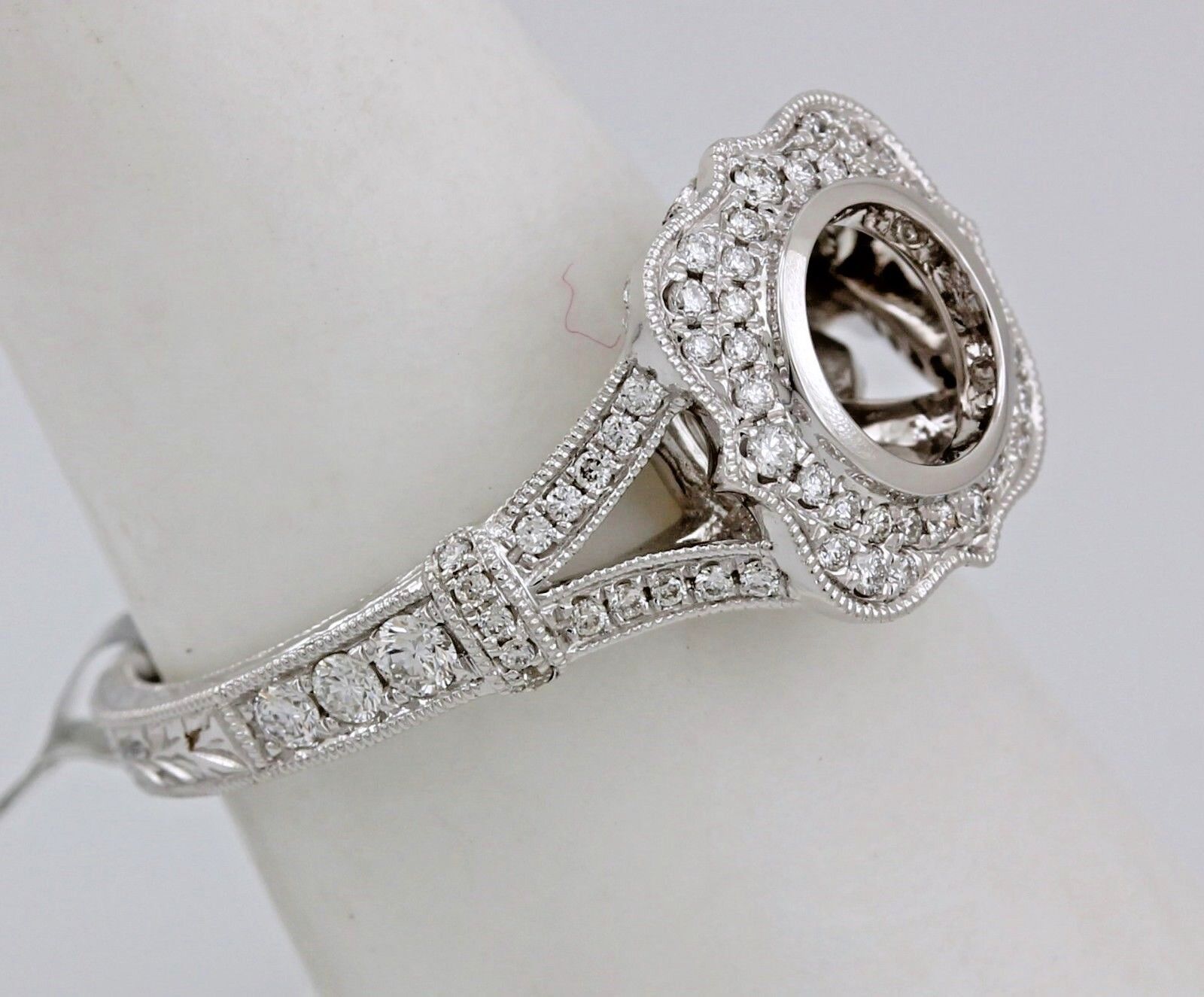 14k white gold bezel set bridal halo setting engagement ring MARS 4.7g sz 6.5