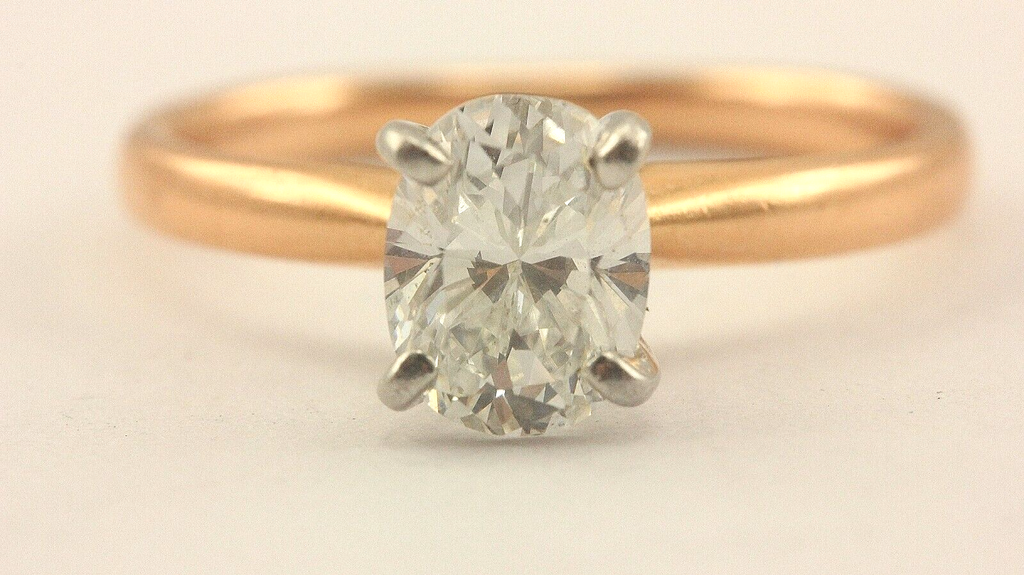 14k pink gold platinum head solitaire engagement ring sz5.5 1.02ct oval SI1 F