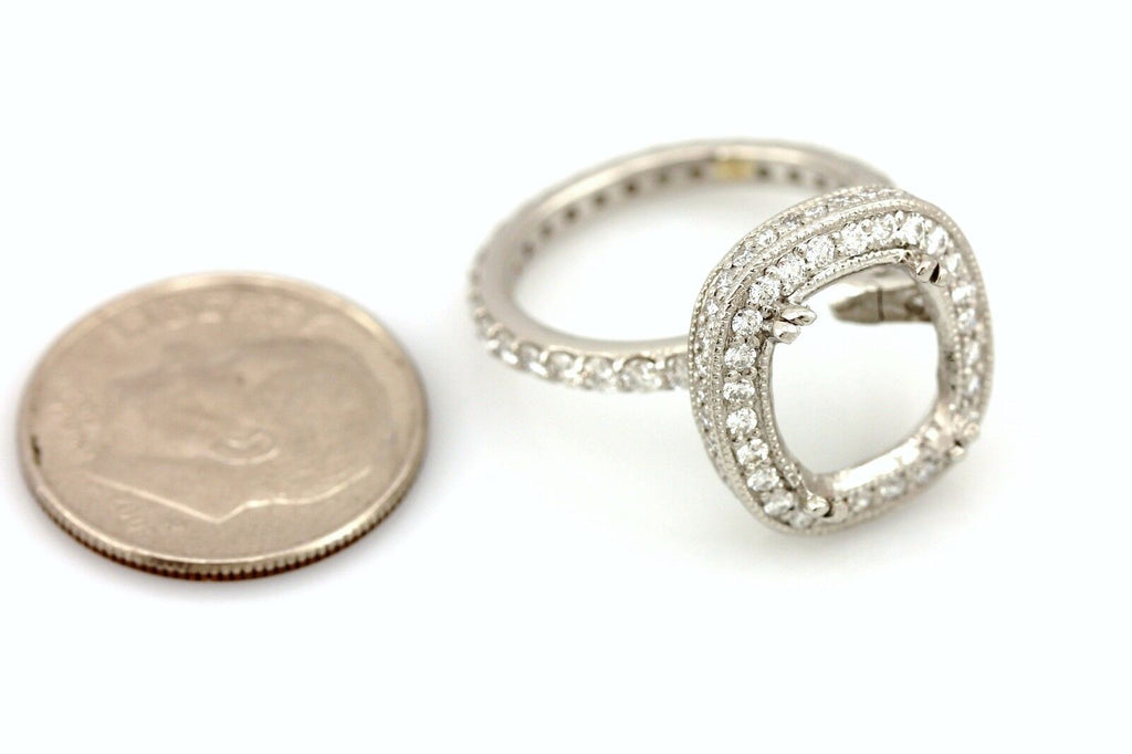 Platinum 10x8mm cushion halo 1ctw diamond engagement ring semi mount sz 5 NEW