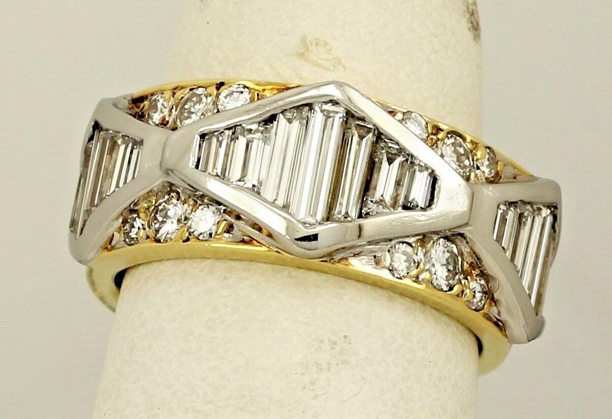 Platinum 18k yellow gold 1.75ctw round & baguette diamond ring band sz 5 10.42g