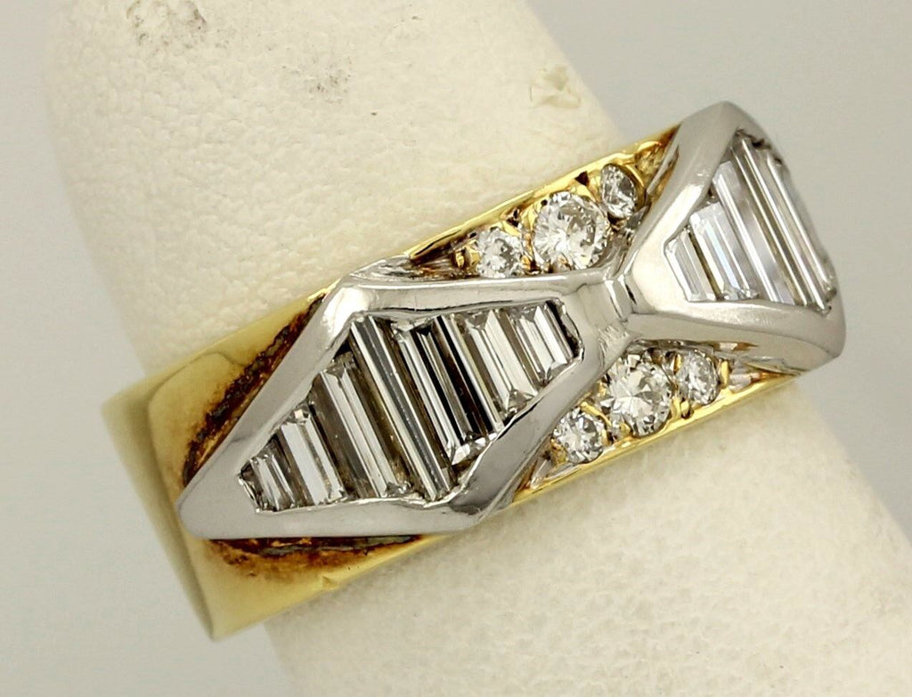 Platinum 18k yellow gold 1.75ctw round & baguette diamond ring band sz 5 10.42g
