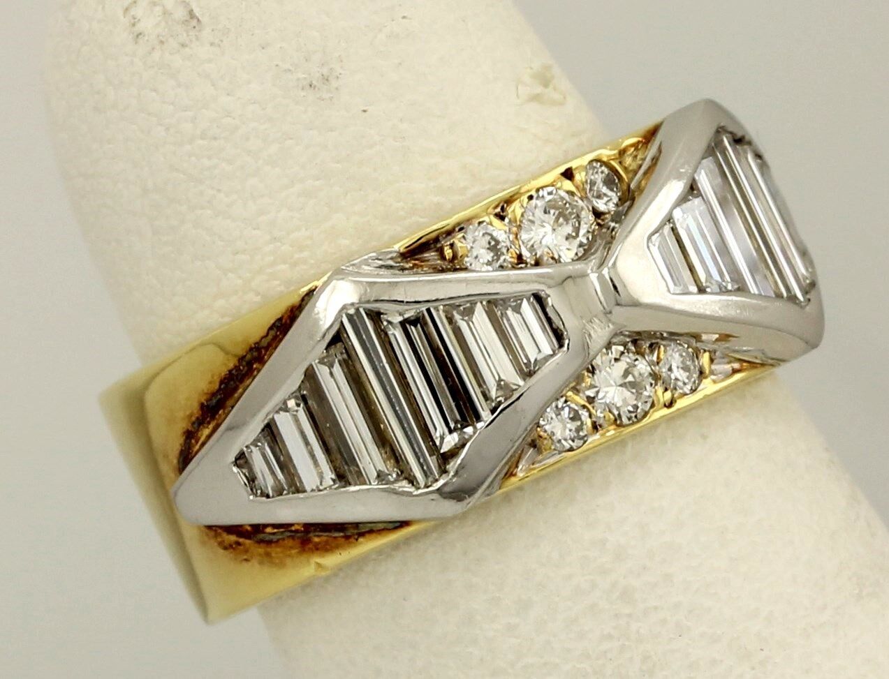 Platinum 18k yellow gold 1.75ctw round & baguette diamond ring band sz 5 10.42g
