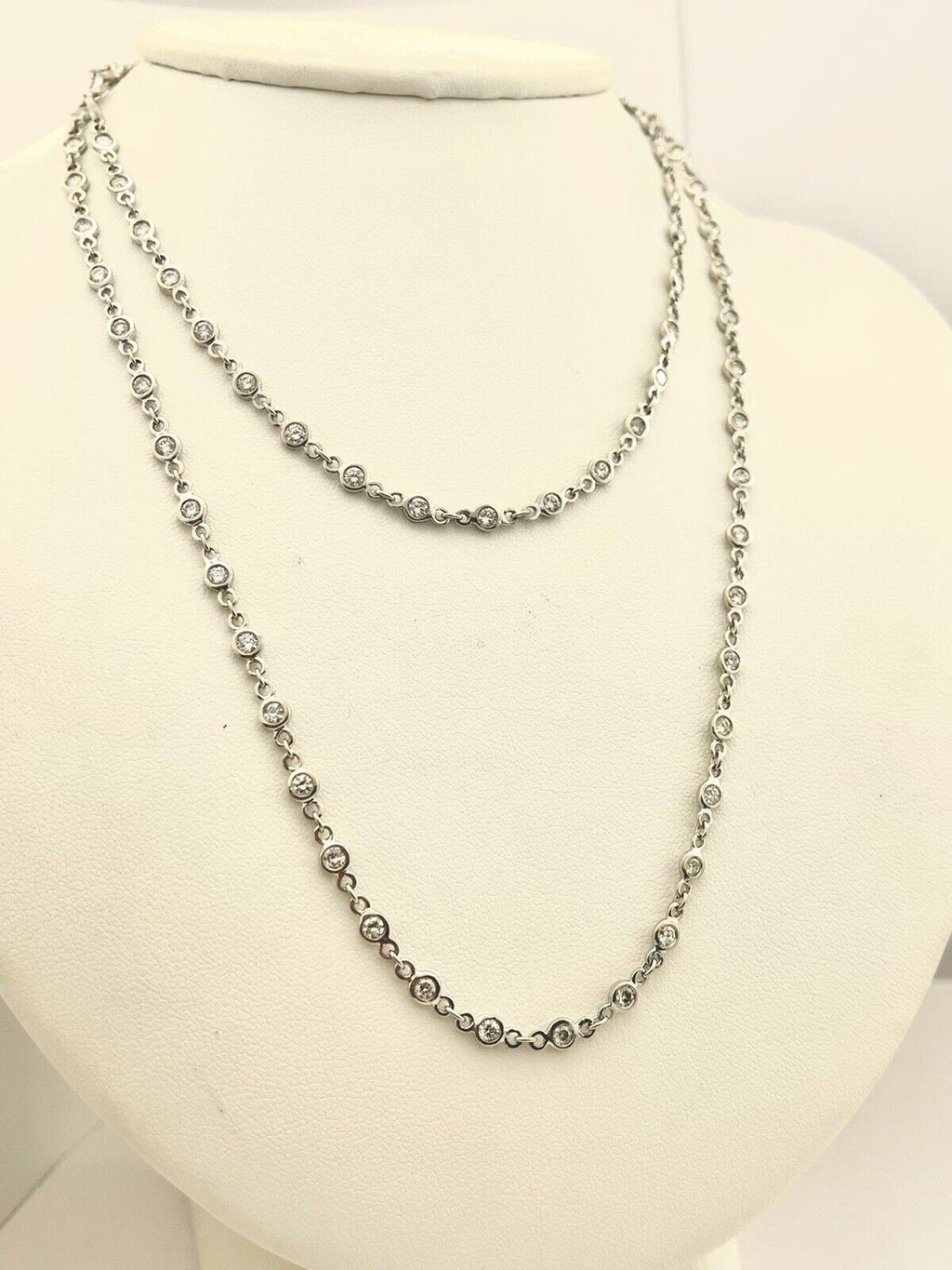 14k white gold 32 inch 4mm 5.43ctw round diamond by yard necklace new 12.15dwt