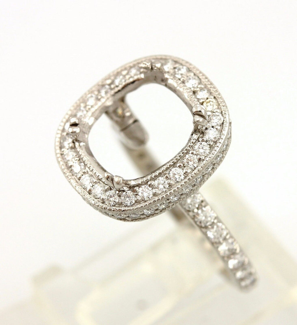 Platinum 10x8mm cushion halo 1ctw diamond engagement ring semi mount sz 5 NEW