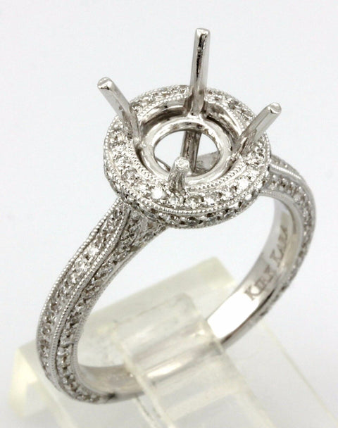 Kirk Kara Carmella 18k white gold round diamond halo engagement ring semi mount