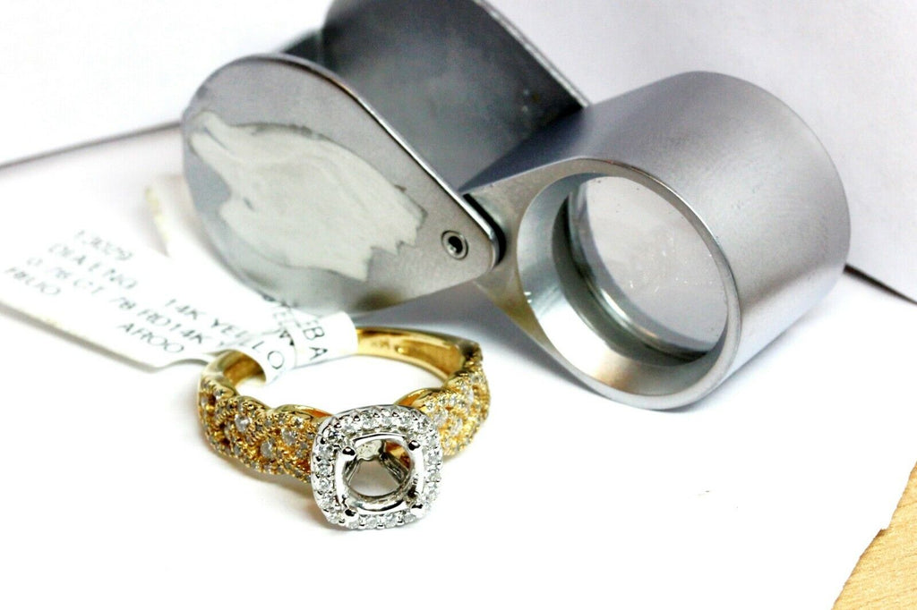 14k gold two tone halo diamond cushion semimount engagement ring braid band new