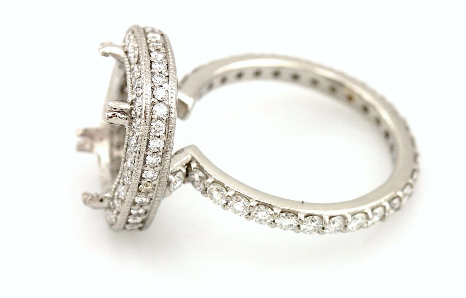 Platinum 10x8mm cushion halo 1ctw diamond engagement ring semi mount sz 5 NEW