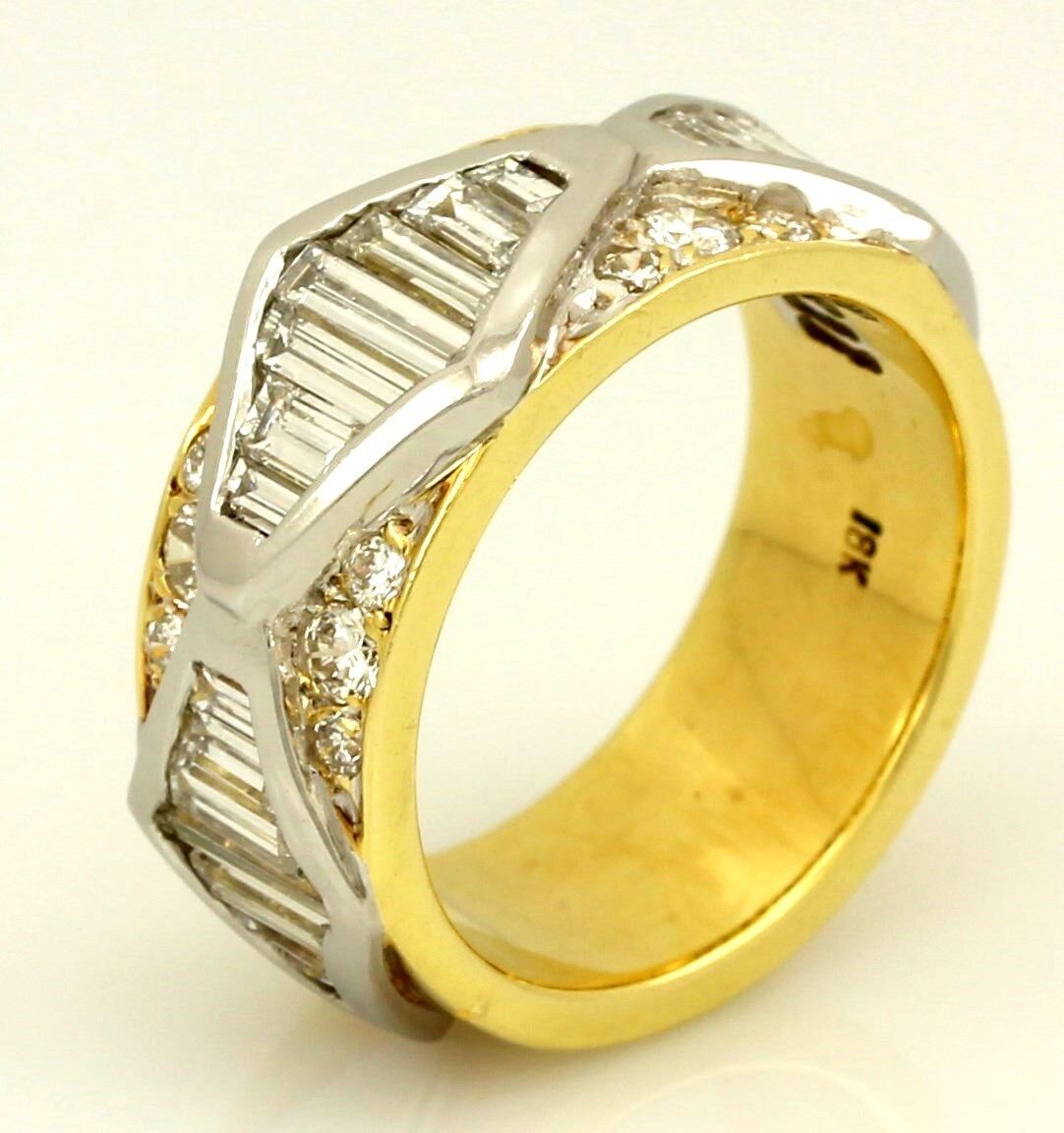 Platinum 18k yellow gold 1.75ctw round & baguette diamond ring band sz 5 10.42g