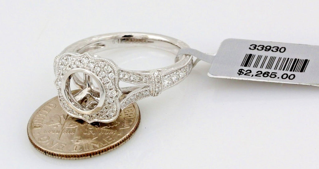 14k white gold bezel set bridal halo setting engagement ring MARS 4.7g sz 6.5