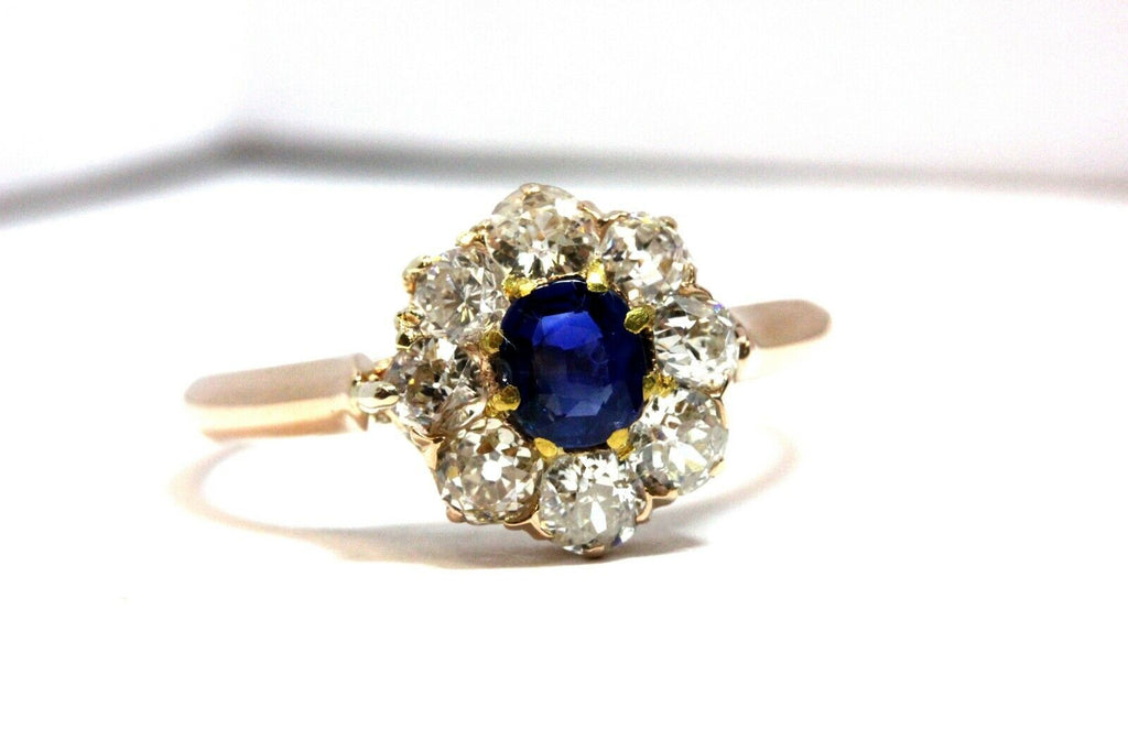 14k rose gold antique vintage sapphire diamond round cluster halo ring 2.81 grams