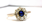 14k rose gold antique vintage sapphire diamond round cluster halo ring 2.81 grams