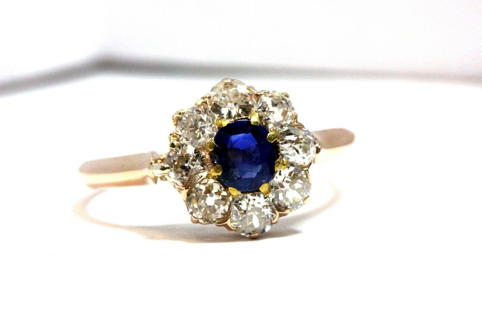 14k rose gold antique vintage sapphire diamond round cluster halo ring 2.81 grams
