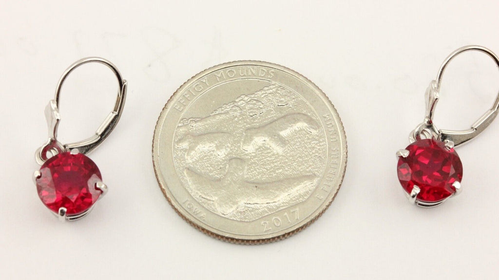 14k white gold 5.44ctw 8mm lab-created ruby lever back drop earrings 2.76Grams