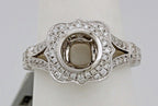14k white gold bezel set bridal halo setting engagement ring MARS 4.7g sz 6.5