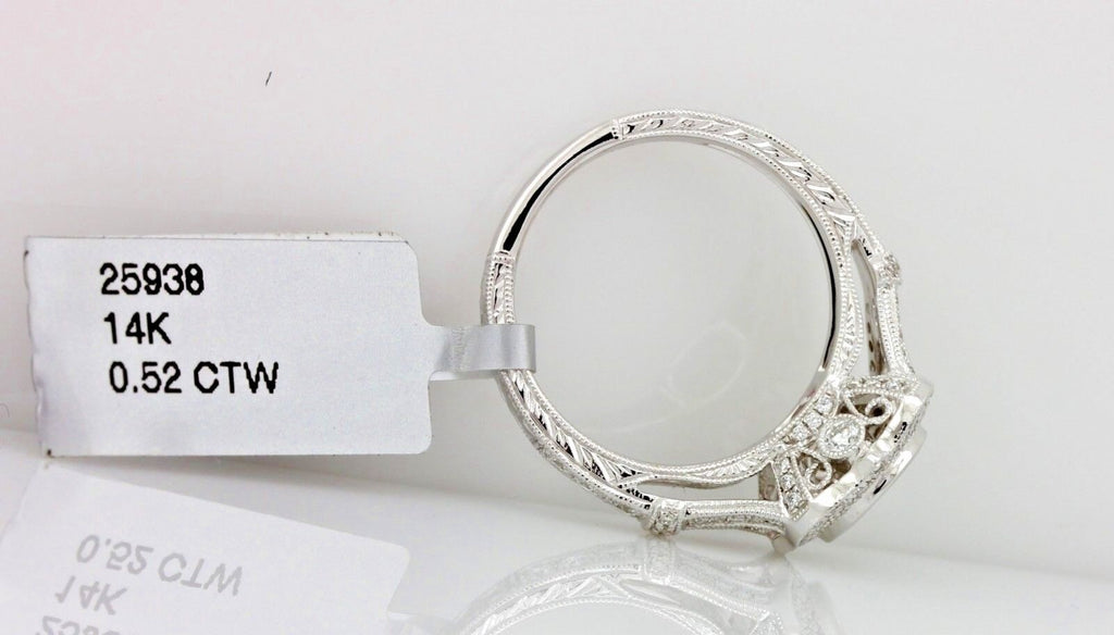 14k white gold bezel set bridal halo setting engagement ring MARS 4.7g sz 6.5