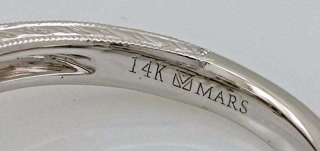 14k white gold bezel set bridal halo setting engagement ring MARS 4.7g sz 6.5